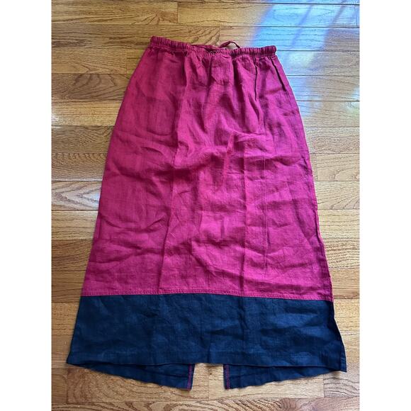 Linen Skirt Sz XL Maxi Pull On Drawstring Waist Colorblock Maxi Y2K red black - Picture 7 of 16